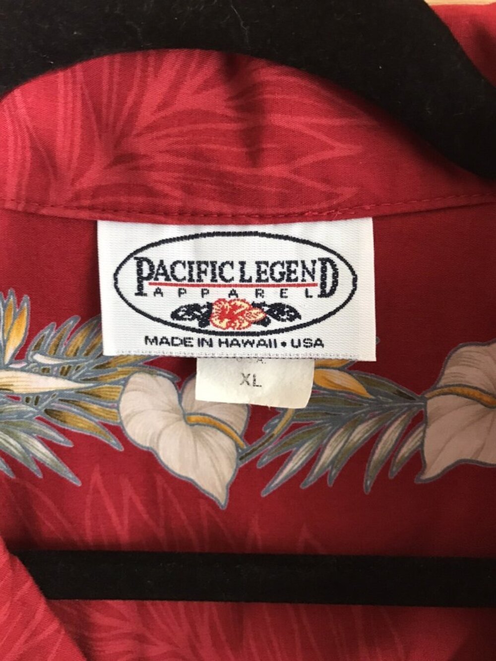Pacific Legend Apparel Hawaiian camp Shirt Hibiscus Red gorgeous Men’s sz XL - Picture 4 of 5